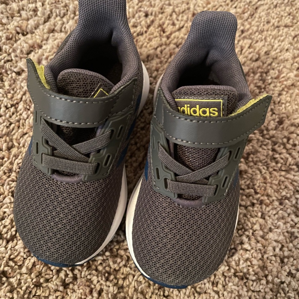 Adidas Kids Charcoal and Lime Sneakers